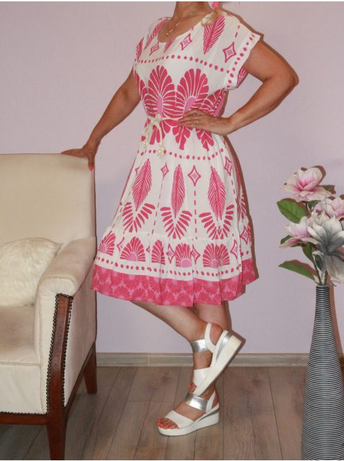 Népi motívumos, fonott öves ruha ! pink L-XL
