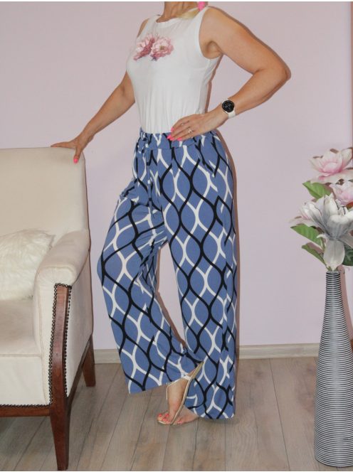 Mintás,derékban kötős,egyenesszárú,zsebes nadrág! farmerkék L-XXL