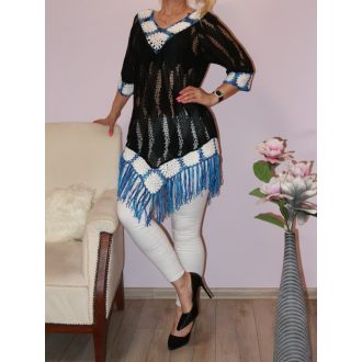   Horgolt díszítésű,V nyakú,rojtos aljú tunika! fekete M-XL