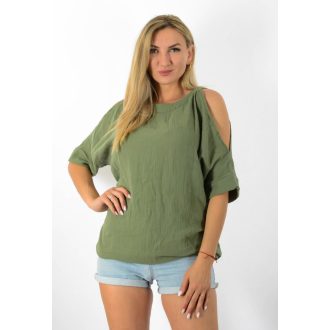   Géz anyagú,válla nyitott,denevérujjas,gumis felső!  khaki  L-XL