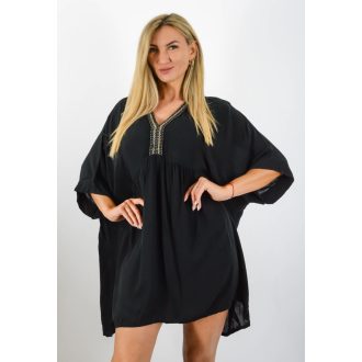   V kivágású,mell alatt szabott lenge tunika! fekete  XXL-6XL