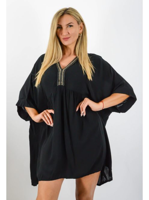 V kivágású,mell alatt szabott lenge tunika! fekete  XXL-6XL