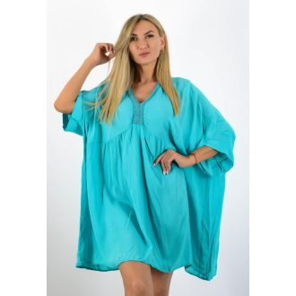  V kivágású,mell alatt szabott lenge tunika! türkiz XXL-6XL