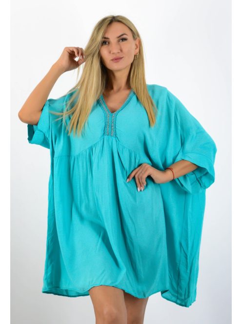 V kivágású,mell alatt szabott lenge tunika! türkiz XXL-6XL
