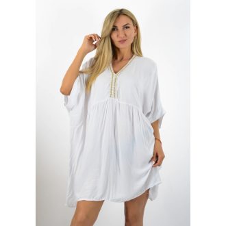   V kivágású,mell alatt szabott lenge tunika! fehér XXL-6XL