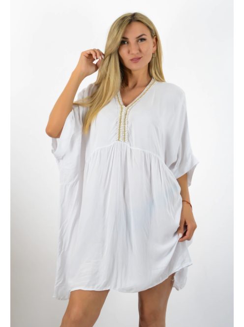 V kivágású,mell alatt szabott lenge tunika! fehér XXL-6XL