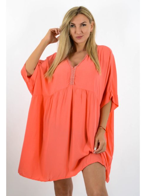 V kivágású,mell alatt szabott lenge tunika! korall XXL-6XL
