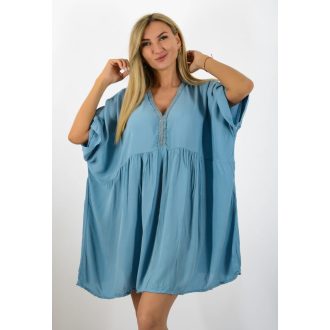   V kivágású,mell alatt szabott lenge tunika! farmerkék XXL-6XL