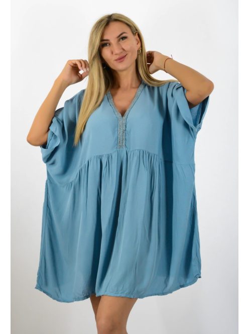 V kivágású,mell alatt szabott lenge tunika! farmerkék XXL-6XL