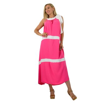 Nyaknál kötős,lenge maxi ruha! pink  XL-XXL