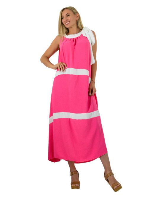 Nyaknál kötős,lenge maxi ruha! pink  XL-XXL