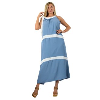 Nyaknál kötős,lenge maxi ruha! farmerkék XL-XXL