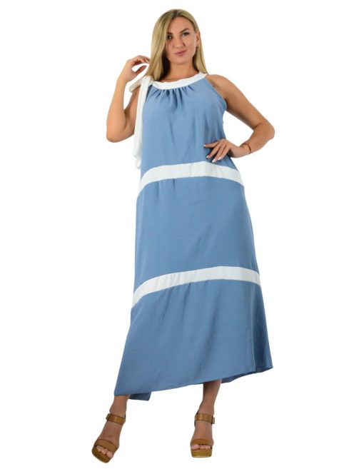 Nyaknál kötős,lenge maxi ruha! farmerkék XL-XXL