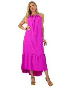   Nyakán gyöngyökkel díszített,megkötős maxi ruha! magenta L-XL