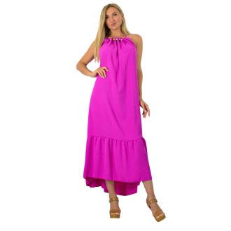   Nyakán gyöngyökkel díszített,megkötős maxi ruha! magenta L-XL