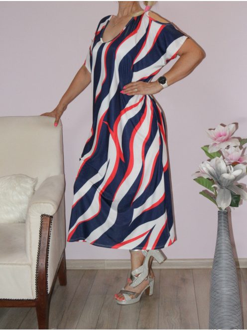 Csíkos,válla nyitott ,oldala felsliccelt maxi ruha!  XL-3XL