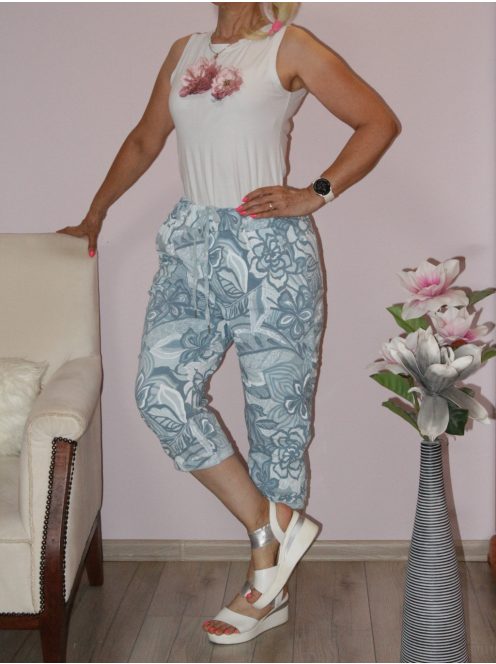 Virág mintás,zsebes,gumis derekú capri nadrág! kék XXL-3XL
