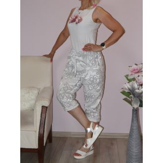  Virág mintás,zsebes,gumis derekú capri nadrág! fehér-szürke XXL-3XL