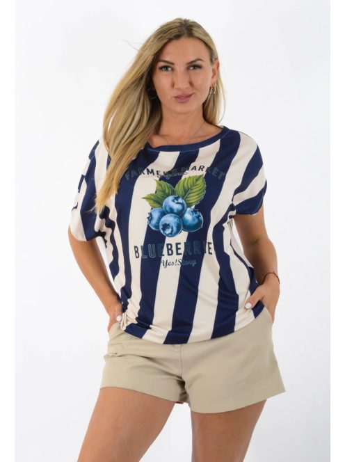 Csíkos áfonyás,aszimmetrikus,gumis aljú felső ! sötétkék L-XXL
