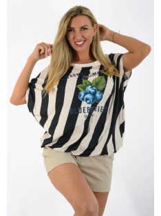   Csíkos áfonyás,aszimmetrikus,gumis aljú felső ! fekete-ekrü L-XXL