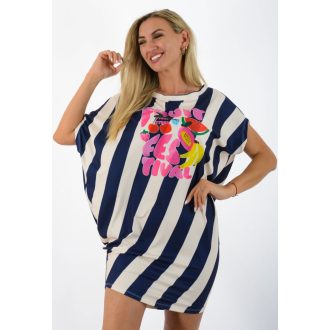   Csíkos,gyümölcsös,aszimmetrikus, lenge tunika! sötétkék L-XXL