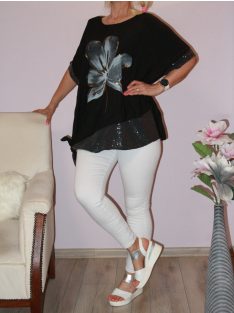 Virágos,flitteres,oldala kötős,felső ! fekete XXL-3XL