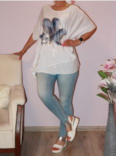 Virágos,flitteres,oldala kötős,felső ! fehér XXL-3XL
