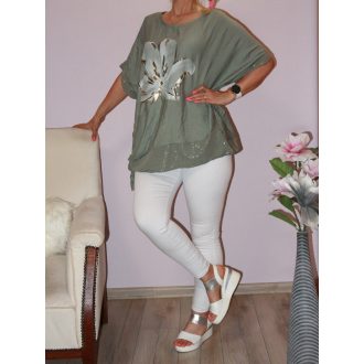 Virágos,flitteres,oldala kötős,felső ! khaki XXL-3XL