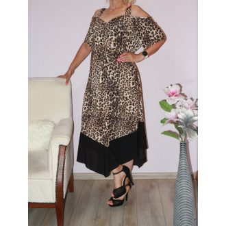 Leopárdos,válla nyitott, V kivágású maxi ruha!  XL-XXL