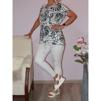   Mintás,ezüst feliratos,alja kötős felső! fehér-sötétkék L-XL