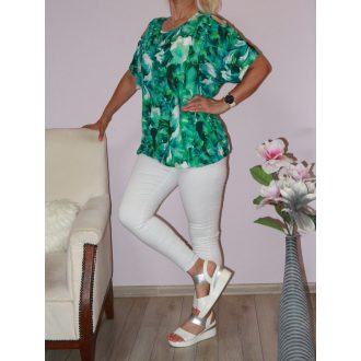 Mintás,nyitott vállú,gumis aljú felső!  zöld XL-XXL