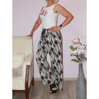   Mintás,derékban kötős,egyenesszárú,zsebes nadrág! fekete-fehér  L-XXL