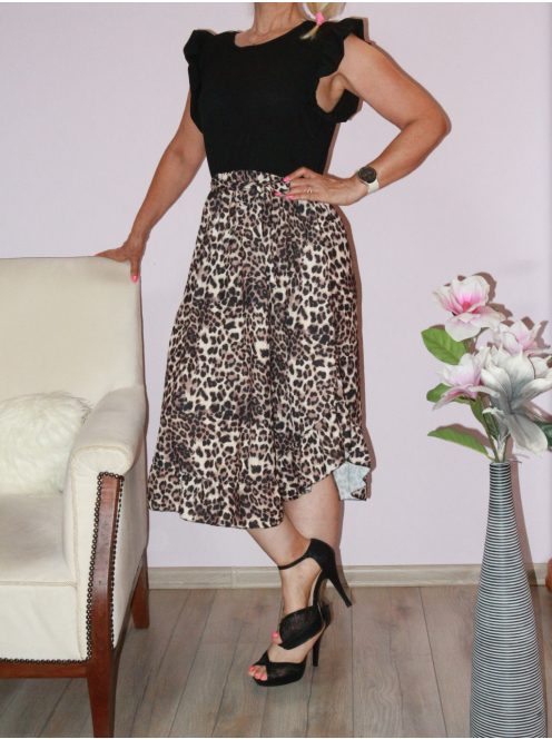 Leopárd mintás fodros ujjú-aljú ,öves ruha!  S-XL