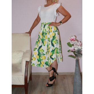 Citrom mintás fodros ujjú-aljú ,öves ruha!  S-XL