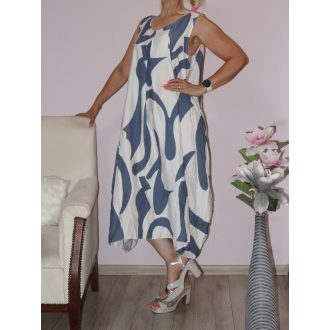   Mintás,A vonalú trikópántos ruha! fehér -farmerkék L-XL