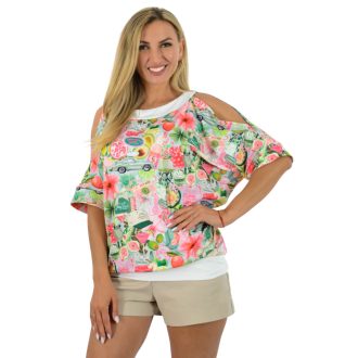   Trópusi gyümölcsös,válla nyitott,denevérujjas felső!   L-XXL