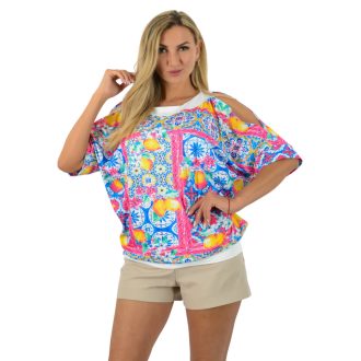   Mintás,citromos,válla nyitott,denevérujjas felső!   L-XXL