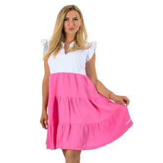  Ingnyakú,fodros ujjú, A vonalú,géz aljú ruha ! pink  M-XL