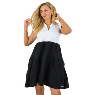   Ingnyakú,fodros ujjú, A vonalú,géz aljú ruha ! fekete  M-XL