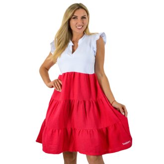   Ingnyakú,fodros ujjú, A vonalú,géz aljú ruha ! málna M-XL