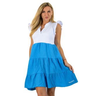    Ingnyakú,fodros ujjú, A vonalú,géz aljú ruha ! türkizkék M-XL