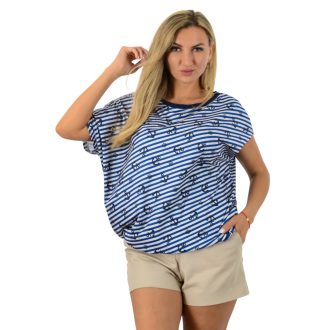   Csíkos horgonyos,aszimmetrikus,gumis aljú felső ! sötétkék L-XXL
