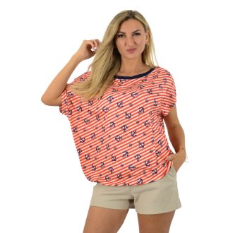   Csíkos horgonyos,aszimmetrikus,gumis aljú felső ! piros L-XXL