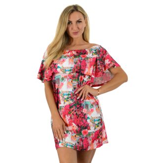 Virágos ,fodros,vállra húzható ruha !  M-XL