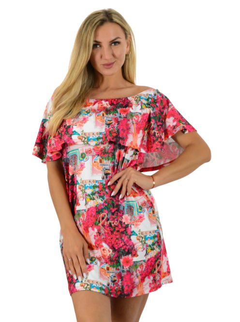 Virágos ,fodros,vállra húzható ruha !  M-XL