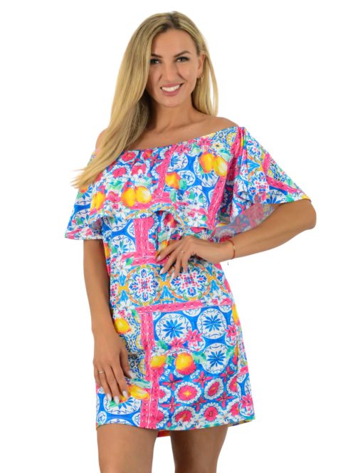 Mintás,citromos ,fodros,vállra húzható ruha !  M-XL