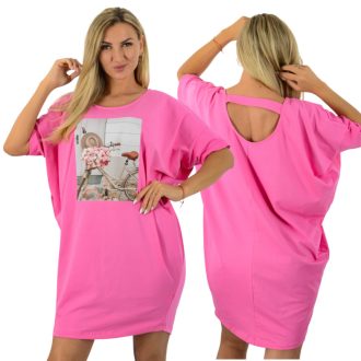   Mintás,háta pántos,denevérujjas, lenge tunika! rózsaszín L-XXL