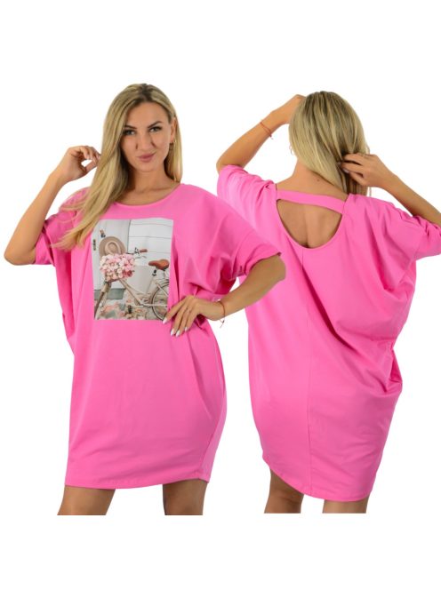 Mintás,háta pántos,denevérujjas, lenge tunika! rózsaszín L-XXL