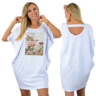   Mintás,háta pántos,denevérujjas, lenge tunika! fehér L-XXL