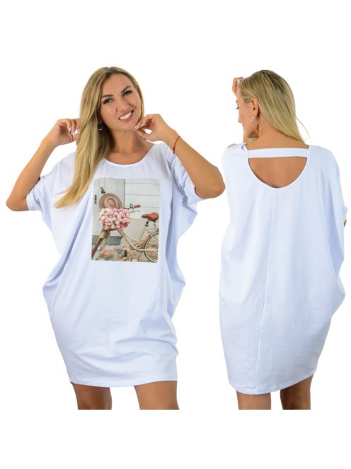 Mintás,háta pántos,denevérujjas, lenge tunika! fehér L-XXL